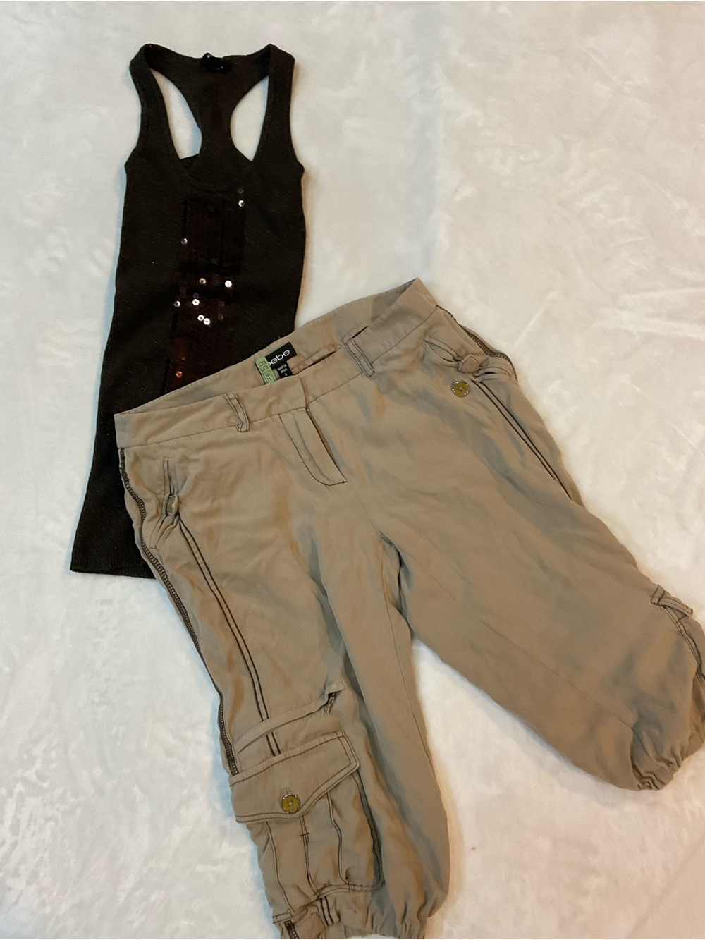 Bebe Women's Khaki Cargo Capris and Top